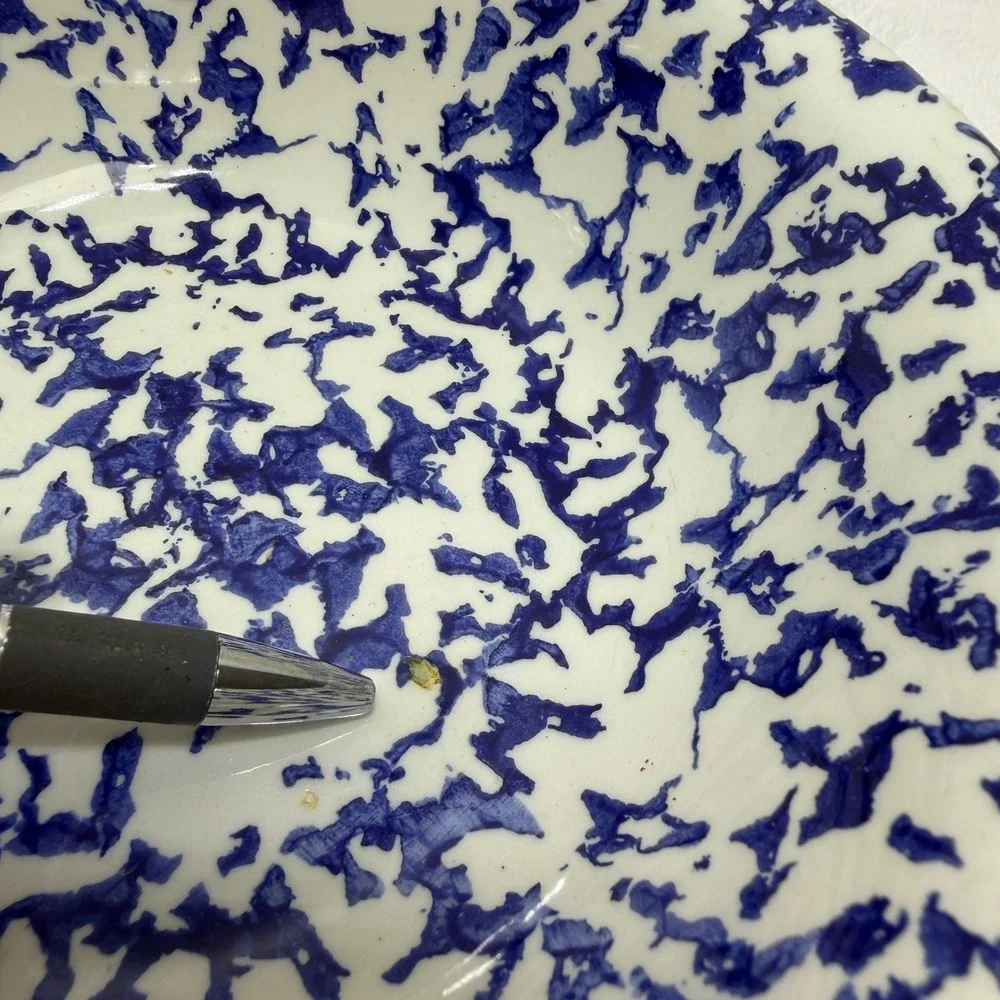 VTG Blue White Splatter Enamelware‎ Bowl 8 Inch Round Speckled Basin